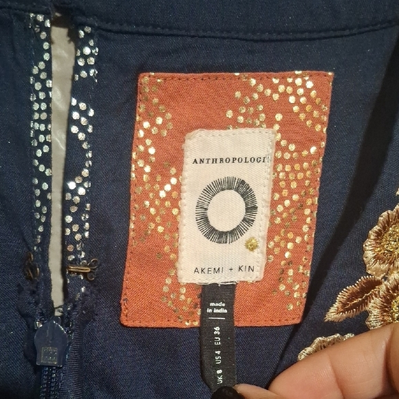 Anthropologie Navy and Gold Embroidered Jacket Size 4 - Picture 2 of 16